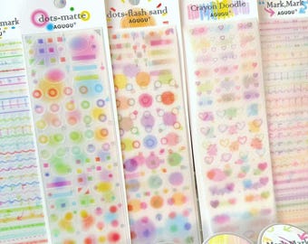 Minimalist Glitter Sticker Sheets - 6 Matte PET Shapes with Silver Foil (Die-Cut)