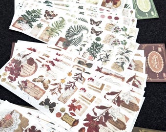 Vintage Botanical Washi Sticker Sheets For Journaling Scrapbooking Planner Collage Floral Leaf Butterfly Ephemera