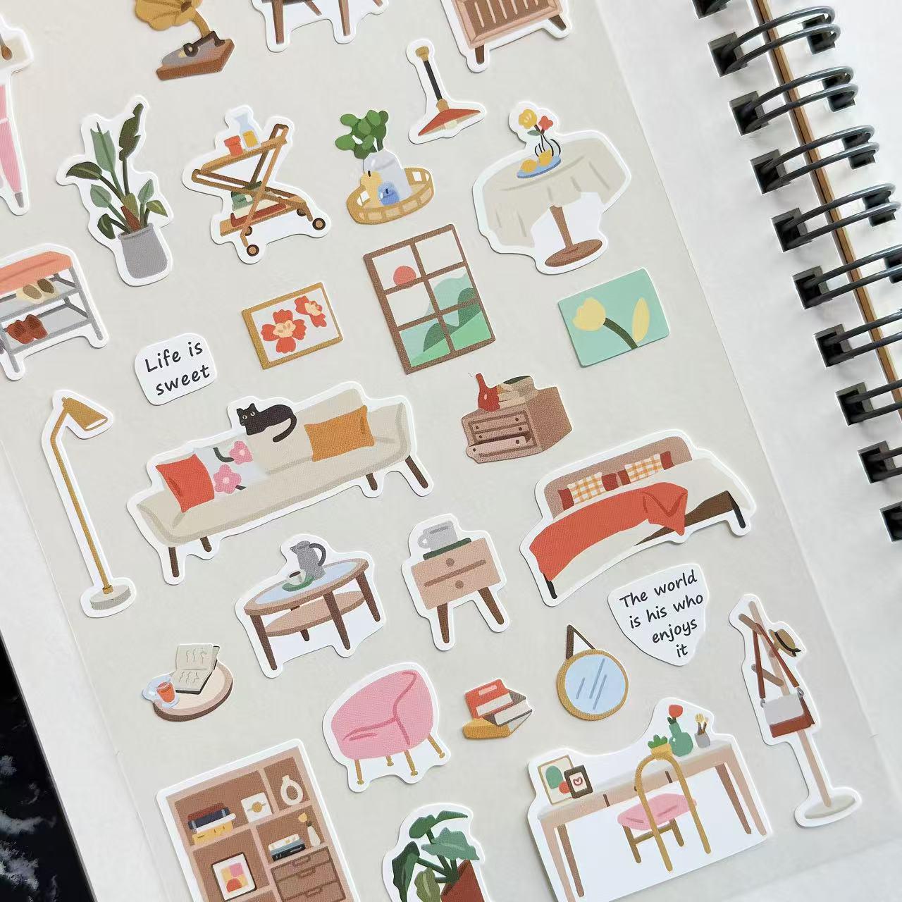Hand-drawn Daily Life Sticker Sheets - Mini Set of 4 Cozy Scenes - Etsy