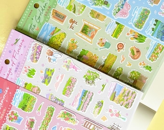 Floral Planner Sticker Sheets Pastel Nature Scenery Garden Journal Scrapbook Decorative Spring Theme Stickers