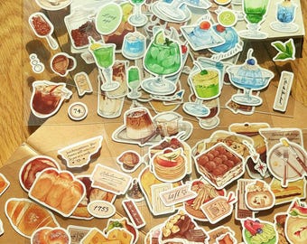 Showa-Era Dessert Stickers - Retro Cakes & Coffee, Set of 2