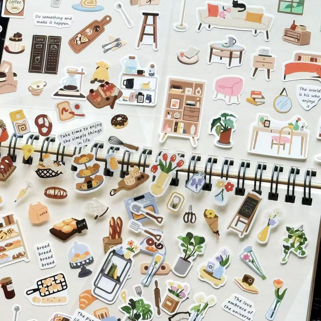 Hand-drawn Daily Life Sticker Sheets - Mini Set of 4 Cozy Scenes - Etsy