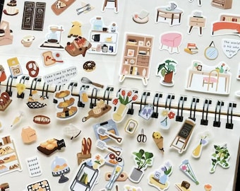 Hand-Drawn Daily Life Sticker Sheets - Mini Set of 4 Cozy Scenes