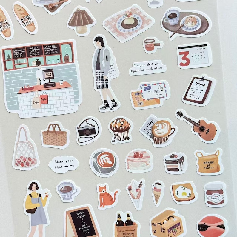 Adhesive Hand-drawn Sticker Sheets - 6 Sunny Day Scenes for Journaling ...