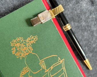 Metal Pen Clip Holder with Elastic Spring Loop | Removable Golden & Silver Notebook Pen Holder | Planner Accessories | Bullet Journal Tool