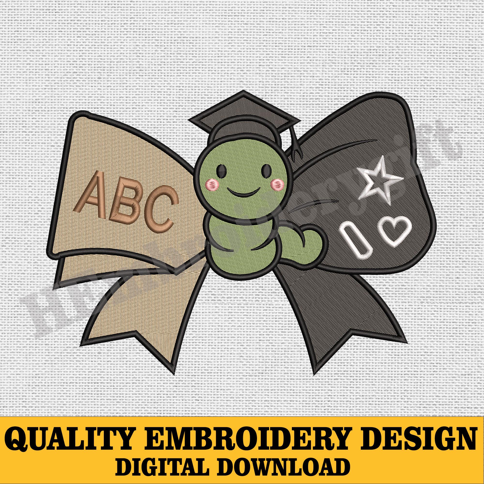 Graduation Bookworm Graduation Bow Embroidery Design, Cute Bookworm School ABC ...