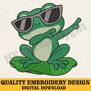 Cool Frog Dab Embroidery Design, Funny Frog Wearing Sunglasses Machine Stitch File, Kids Cartoon Animal PES DST VP3 Pattern,Emboridery Shirt