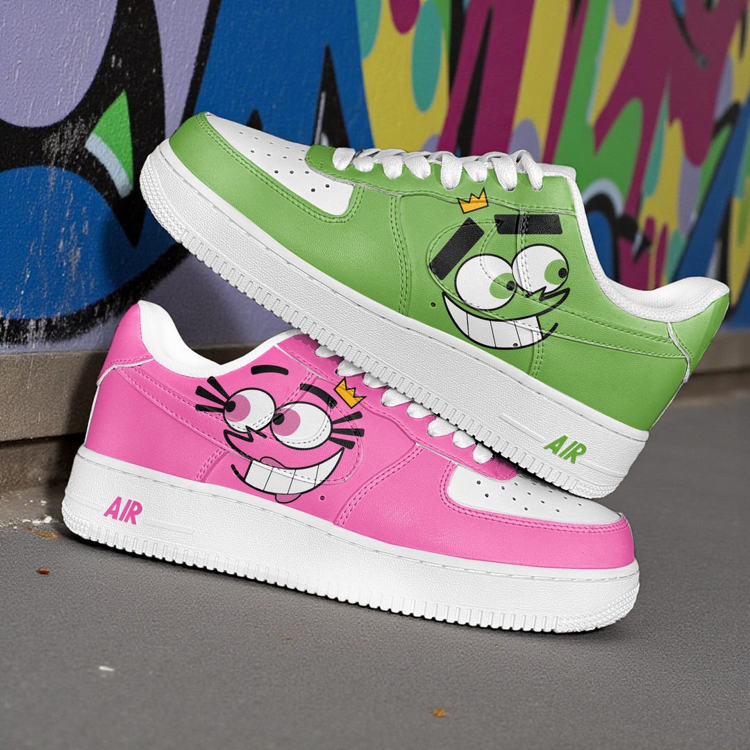 Custom AF1 Cartoon Couple Sneakers, Pink Green Hand Painted AF1 Shoes ...