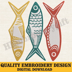Color Nautical Embroidery Design, Fish Embroidery Design, Fish Line Art Embroidery, Nautical Embroidery File, Summer Embroidery,Digital File
