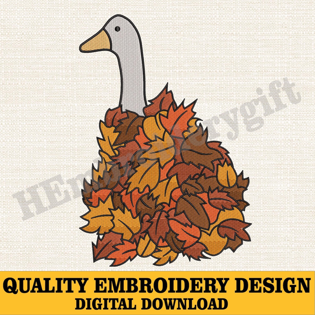Fall Goose Embroidery Design, Autumn Leaves Goose Embroidery File ...
