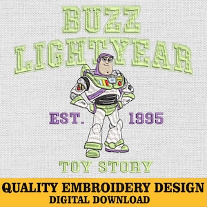 Diseño de bordado para colorear de Buzz, diseño de bordado de amigos de los juguetes, diseño de bordado de la película Toys, camiseta de vacaciones familiares, bordado a máquina