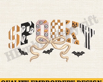 Spooky Coquette Bow Embroidery Design, Coquette Halloween Machine Embroidey, Pumpkin Bat Spiderweb Stitch Files, Halloween Embroidey Shirt