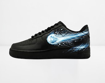 Custom AF1 Meteor, Hand Painted Black Galaxy AF1, Blue Fire Space AF1 Sneakers, Unique Sneakers Gift for Him, Personalized AF1 Shoes