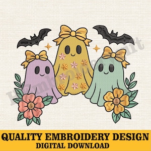 Cute Floral Ghost Embroidery Design, Halloween Ghost Machine Embroidery File, Spooky Season Embroidery File, Halloween Machine Embroidery