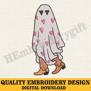 Howdy Ghost Embroidery Design, Cowgirl Halloween Machine Embroidery File, Cute Heart Ghost with Boots Design, Boo Embroidery,Halloween Shirt