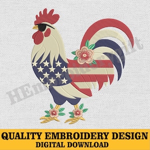 Patriotic USA Chicken Embroidery, Funny Chicken Embroidery Design, Independence Day Machine Embroidery File
