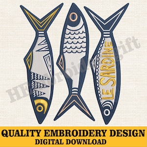 Tuna Fish Embroidery Design, Le Sardine Embroidery File, Modern Nautical Fish Pattern, Machine Embroidery, Instant Download, DST PES File