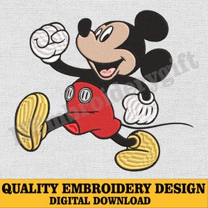 Classic Mouse Embroidery Design, Running Cartoon Character Stitch File, Red Shorts Yellow Shoes Embroidery Download, Family Trip Embroidery