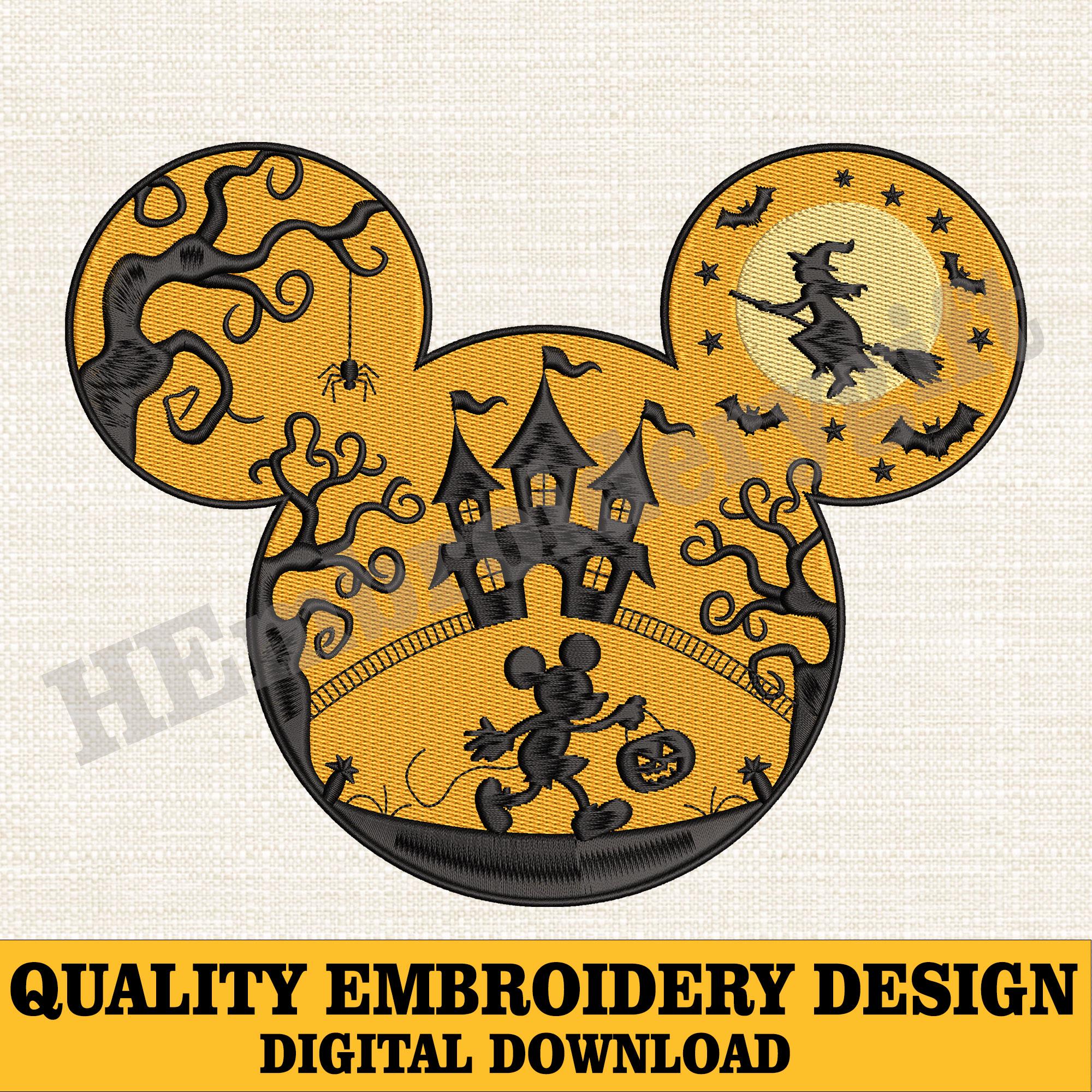 Halloween Mouse Embroidery Design, Haunted Castle Silhouette Embroidery, Mouse and Friends, Magical Kingdom,Family Halloween Trip Embroidery