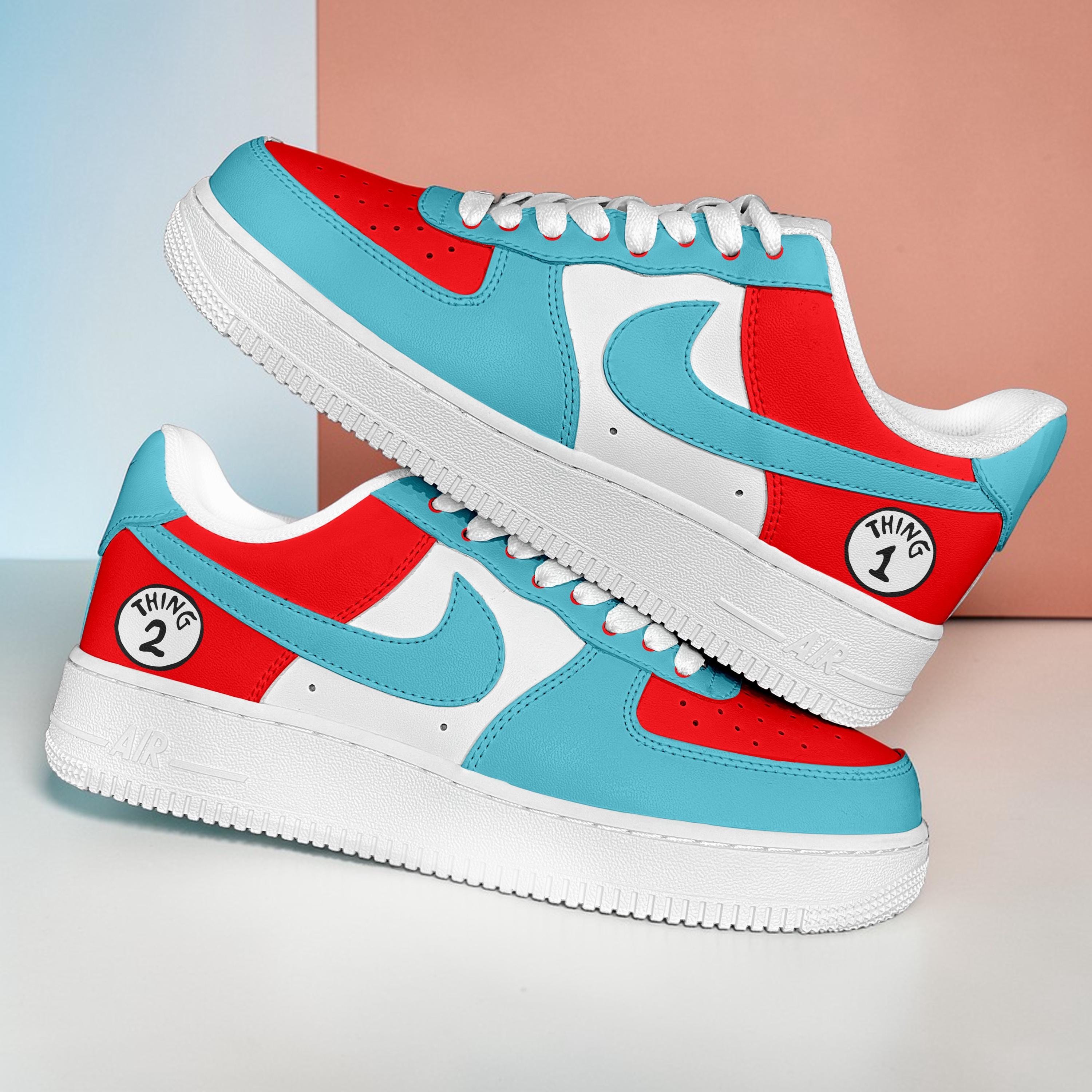 Custom Thing 1 Thing 2 AF1 Sneakers, Red Blue Hand Painted Cartoon ...