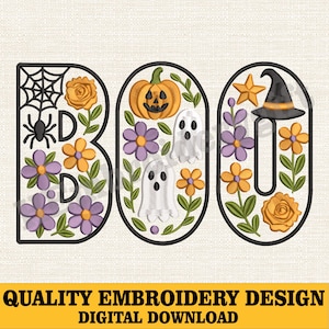 Floral Halloween BOO Embroidery Design, Halloween Embroidery Design, Cute Ghost Machine Embroidery, Spooky Season Embroidery File,Boo Design