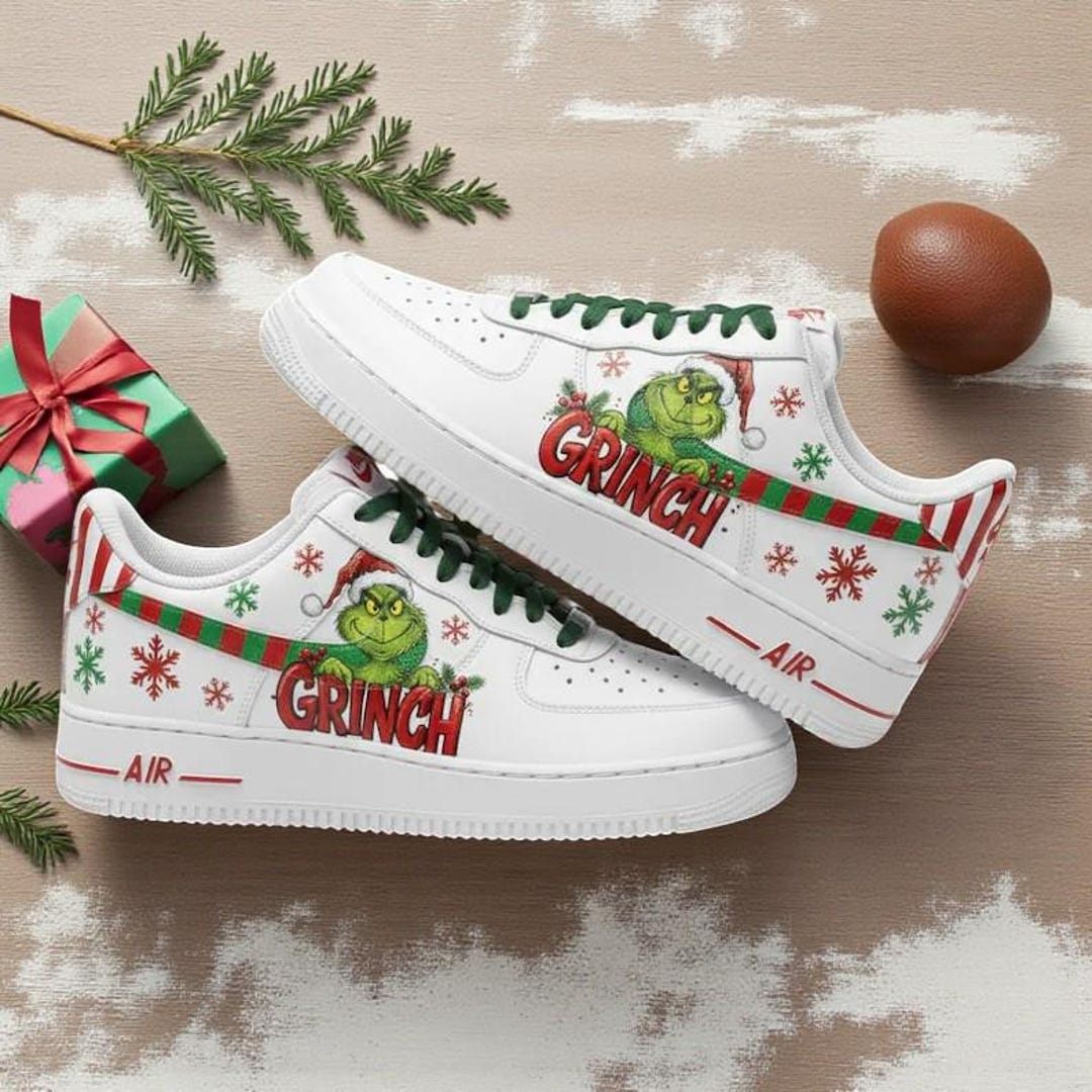 Custom Grinchmas AF1 Christmas Shoes, Hand Painted Green Cartoon ...