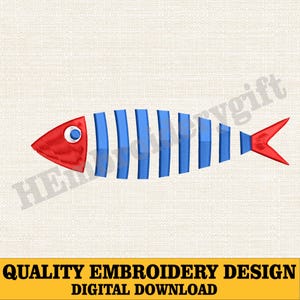 Fish Embroidery Design, Blue Red Fish Embroidery File, Nautical Machine Embroidery, Simple Fish Design,Modern Line Art Fish,Instant Download