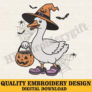 Halloween Witch Goose Embroidery Design, Halloween Machine Embroidery, Spooky Goose Stich File, Silly Goose Machine Embroidery File