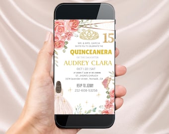 Plantilla de invitación de quinceañera, plantilla editable de quinceañera, invitación digital de quinceañera, invitación del día 15, invitación de miss quince