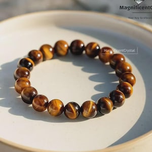 Tiger Eye Stone Bracelet: Handmade Gold Gemstone Spiritual Protection