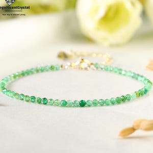 Emerald Stone Bracelet, Minimalist Green Gemstone Beaded Women Jewelry, May Birthstone