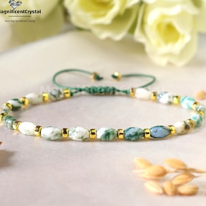 Moss Agate Healing Bracelet, Handmade Green Crystal Adjustable Bracelet, Nature Serenity Stone, Meditation Jewelry, Spiritual Women Gift