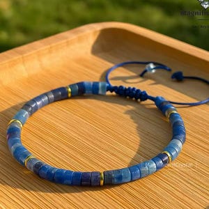 Blue & Green Aventurine Bracelet: Tube Beaded Stone Balancing Adjustable Jewelry, Unisex Couple Bracelet