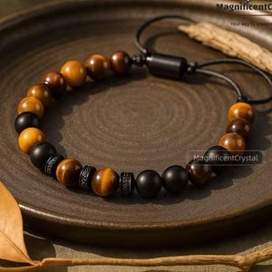 Tiger Eye & Black Onyx Bracelet: Gold Gemstone, Spiritual Protection