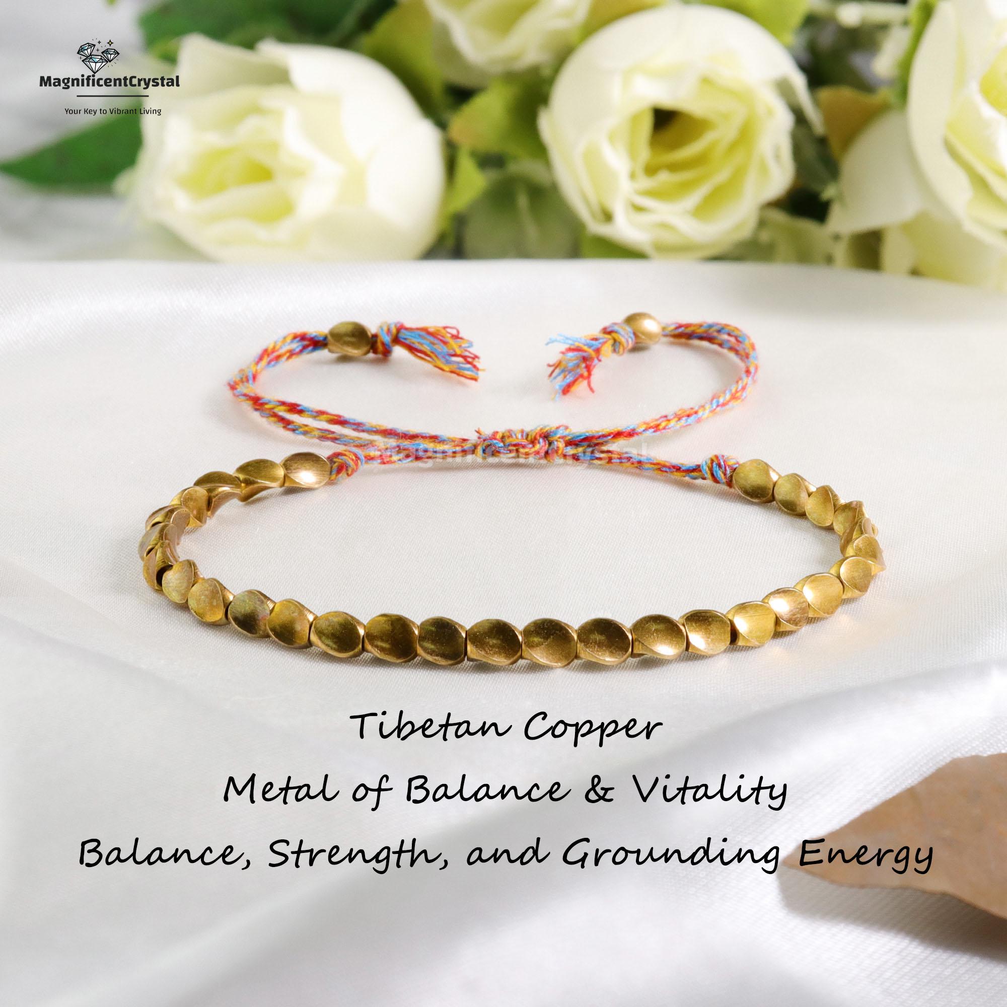 Tibetan Style Copper Bead Lucky Rope Bracelet - Gold Alloy, Adjustable String Closure, For Women & Men