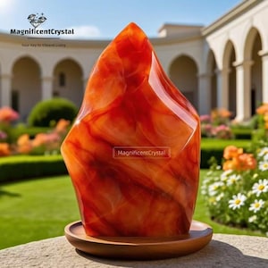Karneolflamset, Hjärttornspets i rå sten, Passion, Energi och Kreativitet Boost, Julklapp för Heminredning, Thanksgiving