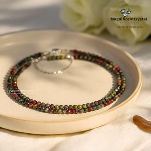Natural Bloodstone Gemstone Choker, Minimalist March Birthstone Necklace, Dainty Healing Crystal Jewelry, Spiritual Energy Gift for Her