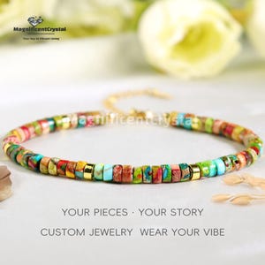 Pulseira de Jaspe Arco-Íris: Joia Boho Ajustável com Pedra de Sedimento Marinho