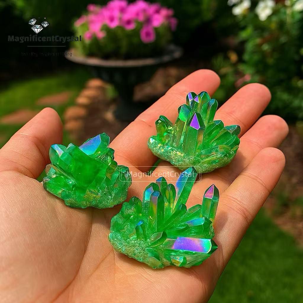 グリーンクォーツ電気メッキジオードクラスター、メタリッククリスタル