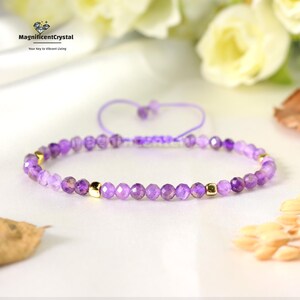Dainty Amethyst Stone Bracelet: Healing Crystal, February Birthstone