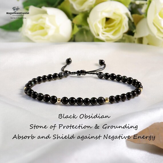 Cavigliera In Ossidiana Nera Con Perline – Bracciale Da Caviglia Guarigione E Protezione – Regalo Unisex