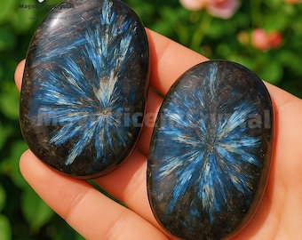Arfvedsonite Palm Stone, Cosmic Firework High Flash Blue Pocket Stone, Healing Worry Stone, Chakra Balancing, Energy Gifts, Meditation Tools