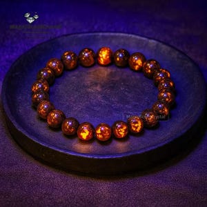Yooperlite Bracelet, UV Glowing Emberlite Gemstone, Stretch Healing Women Men Kids Jewelry, Halloween & Birthday Party Gift, Natural Stones