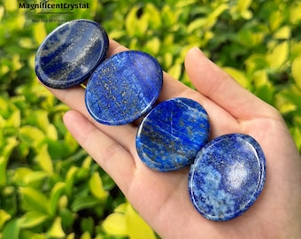 Lapis Lazuli Worry Stone - Natural Lapis Lazuli Gemstone Pocket Stone, Crystal Palm Stone, Thumb Stone, Throat & Third-Eye Chakra