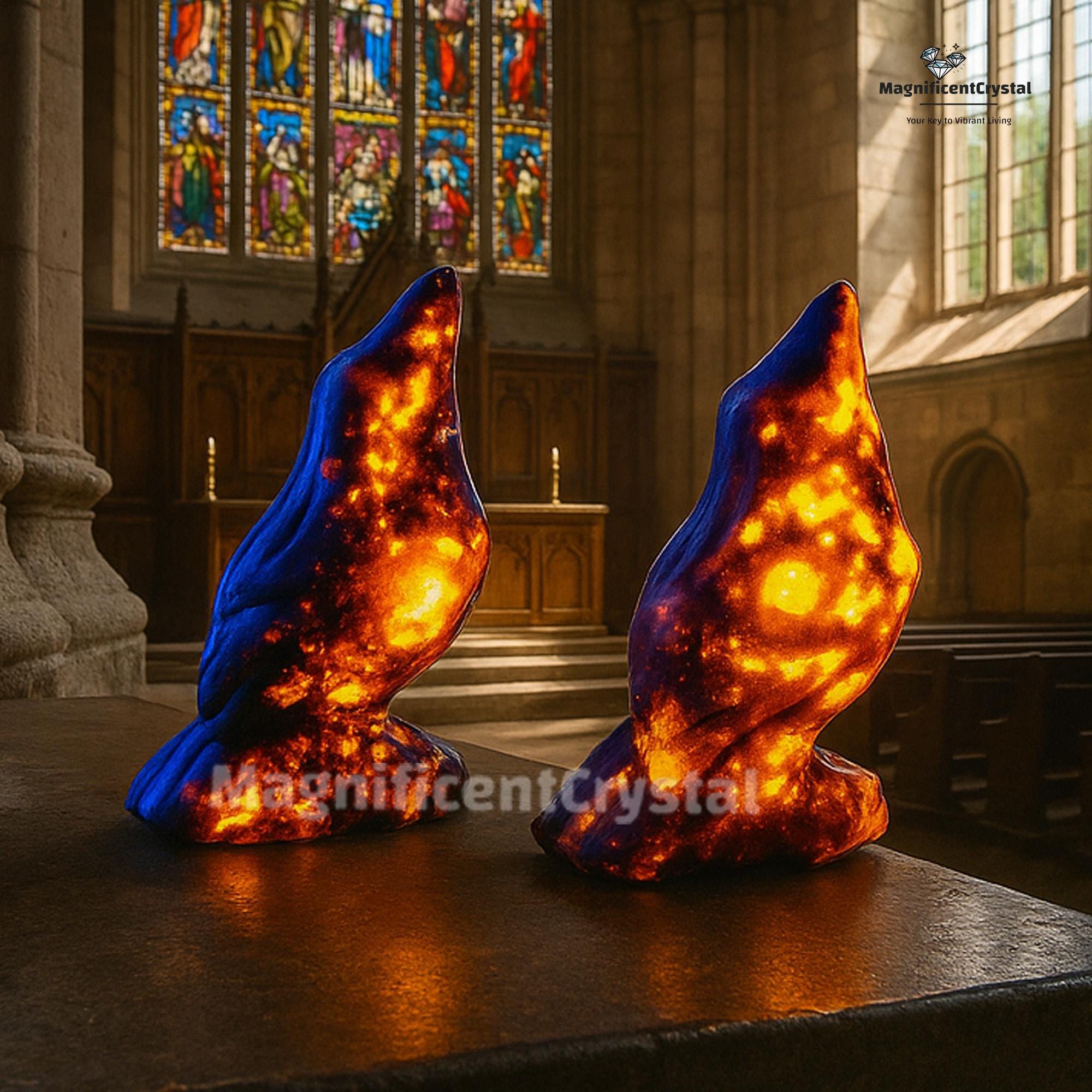 Yooperlite Hand Carved Flame Crow, Fluorescent Animal Sculpture
