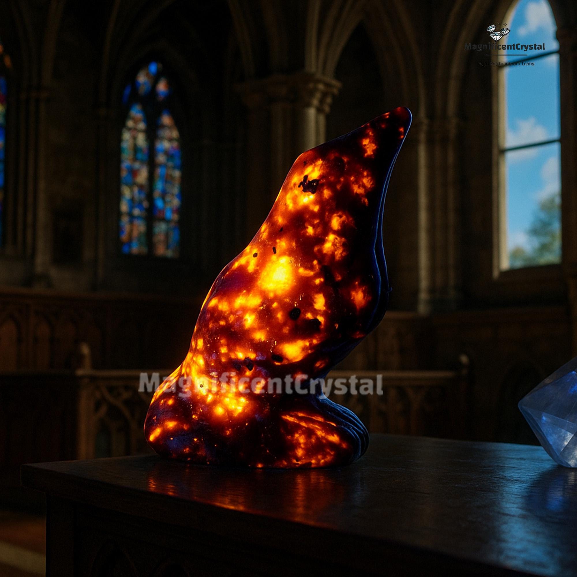 Yooperlite Hand Carved Flame Crow, Fluorescent Animal Sculpture