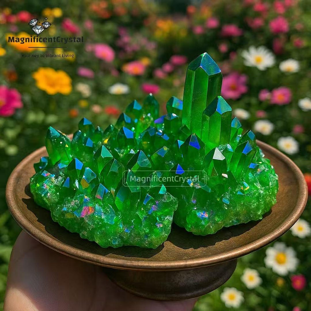 グリーンクォーツ電気メッキジオードクラスター、メタリッククリスタル