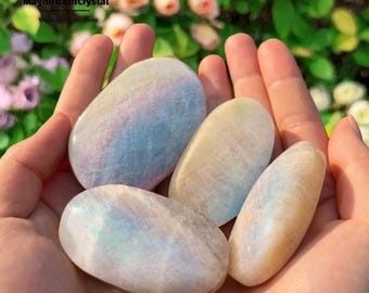 Smooth Moonstone Cabochon, Glowing Large Palm-Sized Worry Stone, Pocket Healing Crystal for Energy Work, Home Decor Gift, Chakra Balancing