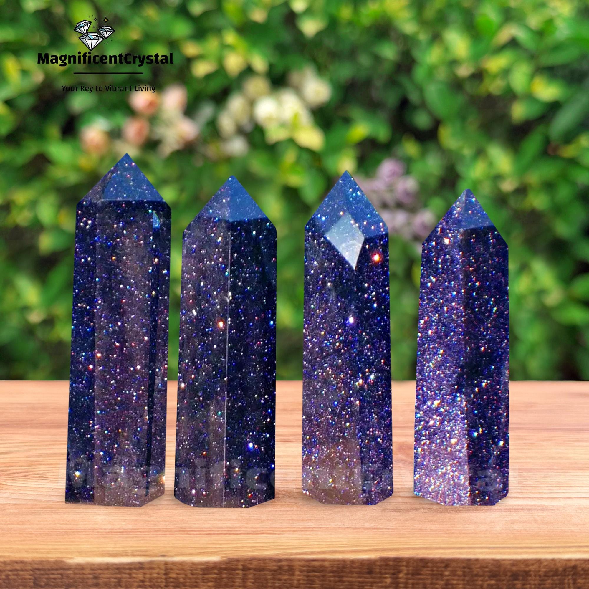 Natural Blue Goldstone Crystal Point Tower, High Quality Gemstone Obelisk Wand, Mineral Specimen, Third Eye, Crown Chakras, Home Decor Gift