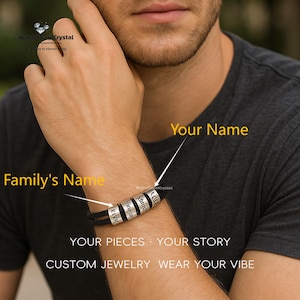 Bracelet en cuir personnalisé pour homme, bijoux gravés personnalisés pour couple et animal de compagnie, cadeaux pour les amoureux des chiens/chats, cadeau d'anniversaire de famille pour la fête des pères